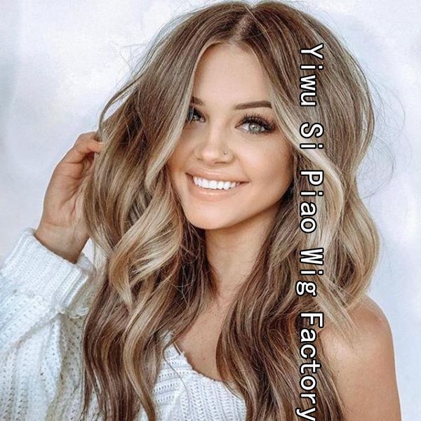 

0dprh big wave medium long curly hair high temperature silk silk wig breathable wig, Black