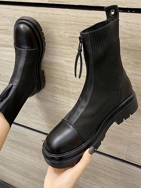 

shoes women's rubber boots zipper luxury designer booties ladies clogs platform boots-women rain rock med fashion autumn ankle, Black