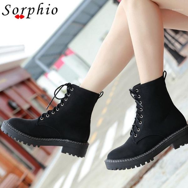 

boots sorphio ladies cool shoes lace sewing low heel mortocycle flock punk platform women 2021 autumn woman1, Black