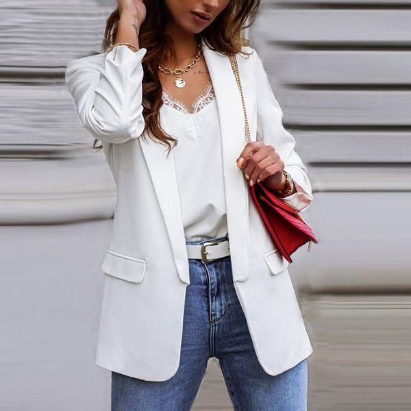 

women's suits & blazers women office work casual solid lapel petite suit long sleeves coat cardigan pocket outwear elegant jackets, White;black