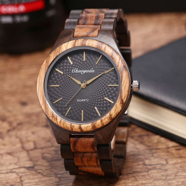 

watch 2019 new watch men's sandalwood wood quartz watchhntt, Slivery;brown