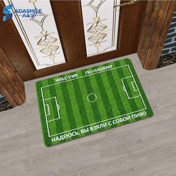 

45*70cm rubber football soccer field entrance indoor doormat hallway mats russia languages anti-slip bath kitchen mat 3mm thick