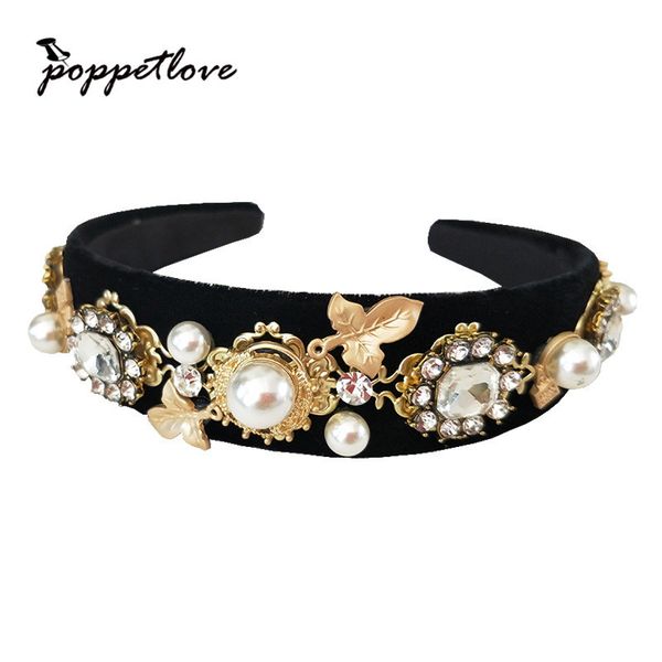 

baroque luxury rhinestone crystal headband for women bridal gold leaf hair accessories jewelry runway retro headwear 210202, Silver