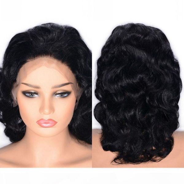 

glueless lace front wigs cambodian body wave human hair wig 130% density pre plucked hairline natural hairline, Black;brown