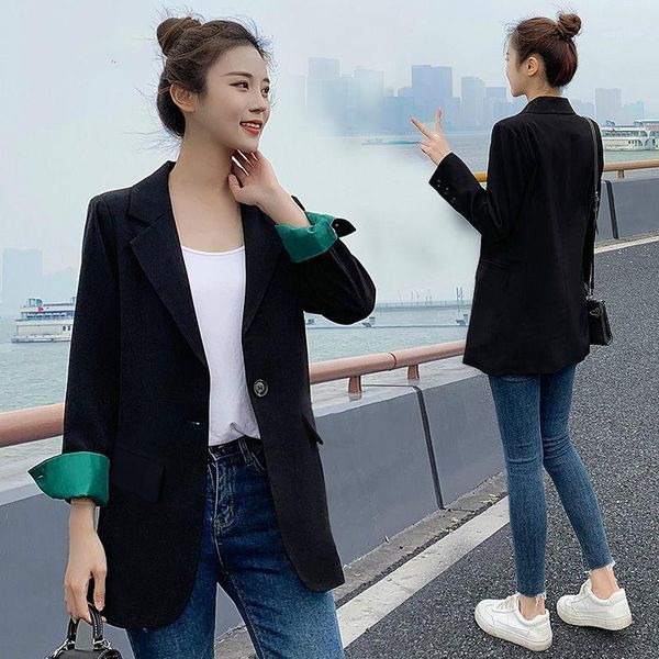 

woman spring black causal blazer jacket fashon office clothes 2020 new arrivals1, White;black