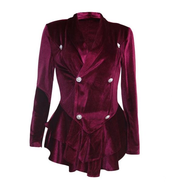 

women's suits & blazers [ewq] autumn long sleeve double breasted ruffles blazer women velvet wine red coats winter business office ladi, White;black