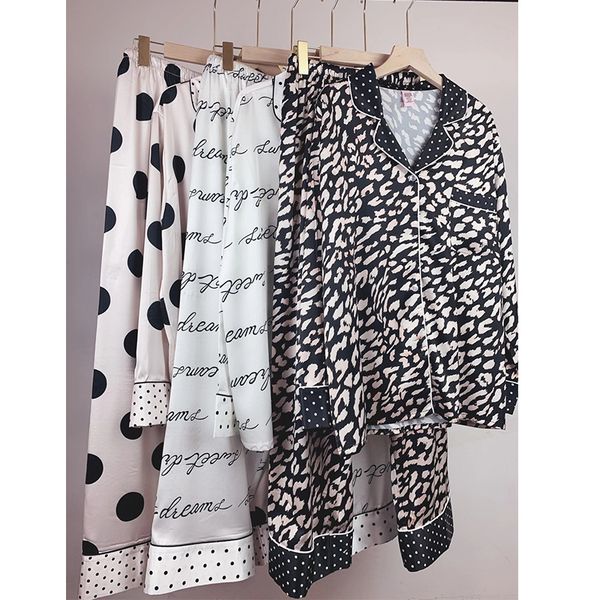 

cute print pajamas for women long winter sleepwear two pieces set satin silk ladies lounge wear pjs autumn clothes pijamas w1225, Black;red