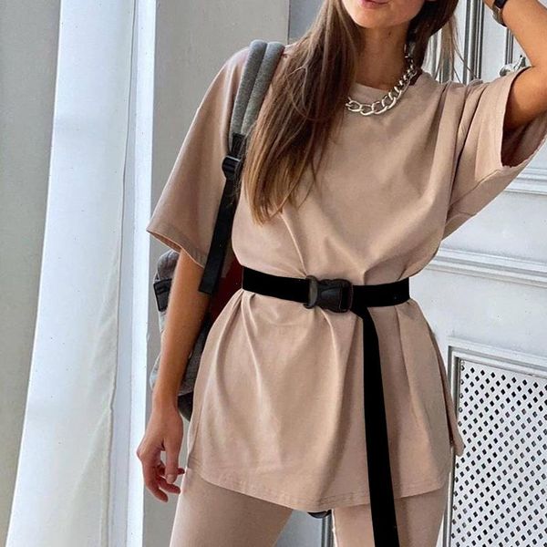 

fashion tracksuits with belt loose solid two piece set women and bicycles shorts casual bodycon outfits lounge wear, Gray