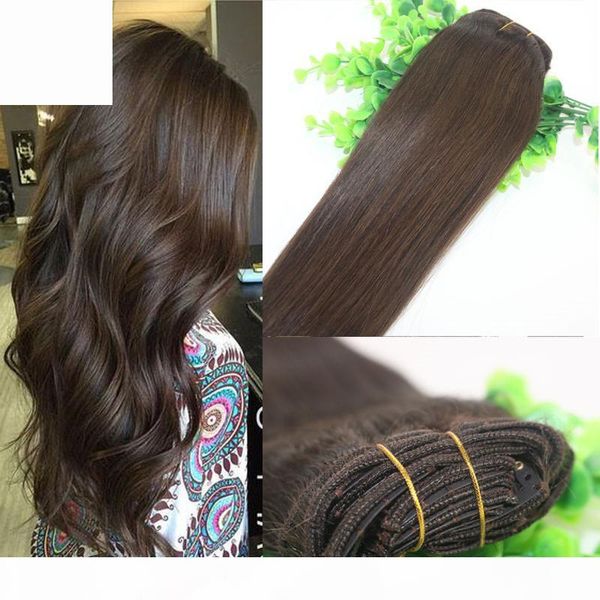 

clips human hair extension 2# dark brown straight brazilian human hair 7pcs 120gram 12inch 20inch 26inch, Black