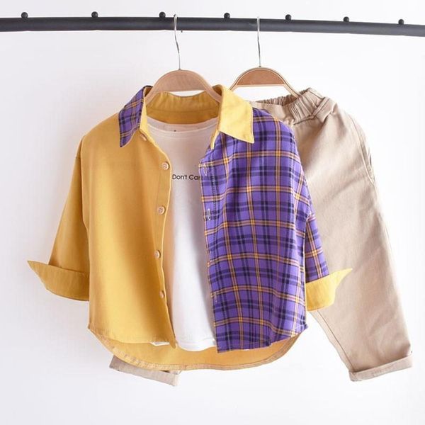 

boys' long sve 2019 new plaid cotton inch spring autumn children's shirt fashion, White;black