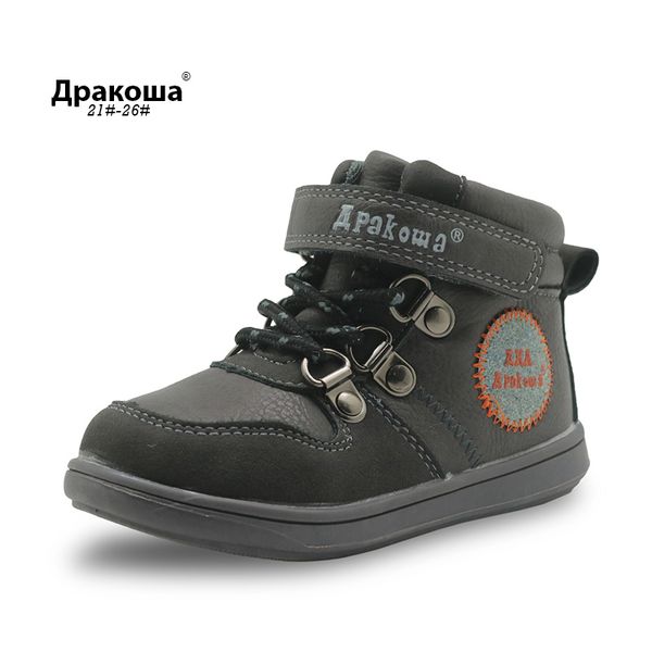 

apakowa boys autumn flat ankle boots toddler kids shoes for boy martin boots with zip solid leather children' shoes eur 21-26 c1002, Black;grey