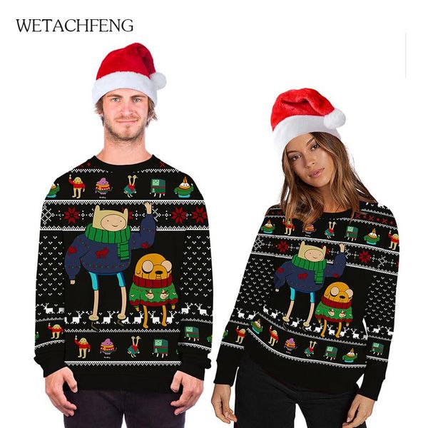 

christmas mens sweaters funny anime cute cartoon 3d novelty ugly christmas sweaters couples womens men's jumpers, White;black