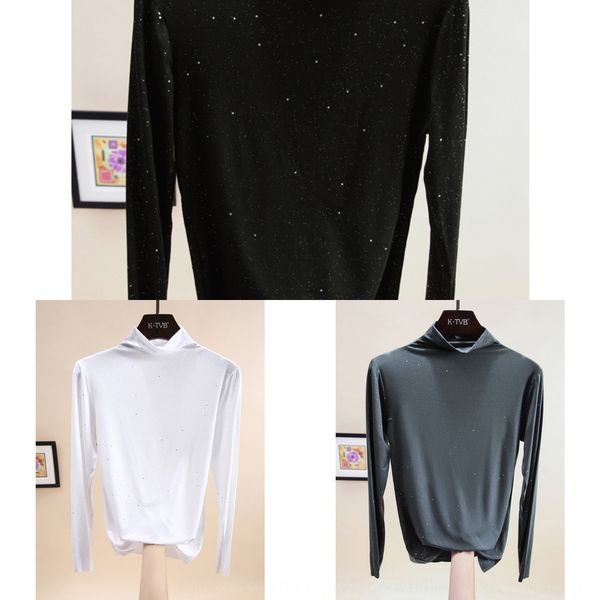 

корейские моды женщины 2020 осени нового половина высокого воротника пригонка top coat футболка топ с длинным рукавом футболки тенденции для, White