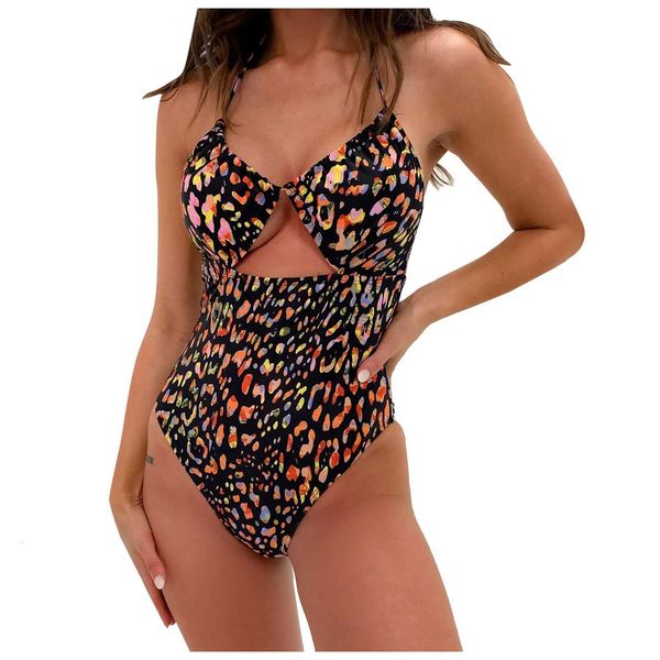 

2021 women swimsuit swimwear women's open back leopard print one piece beachwear bikini, White;black