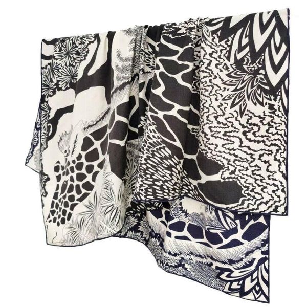

luxury 70% cashmere 30% silk thin scarf double-sided print giraffe shawl kerchief big blanket bandana 53x53 inch1, Blue;gray