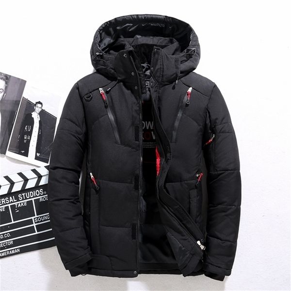 

men down jacket thick warm winter jacket men hooded thicken duck down parka coat casual slim down mens overcoat 201223, Black