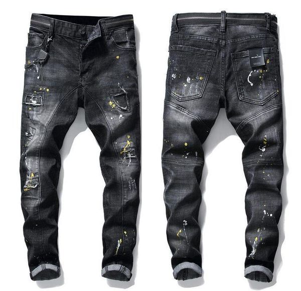 

mens pants mens badge rips stretch black jeans men pants fashion slim mens jeans washed motocycle denim pants panelled hip hop trousers hot, Blue