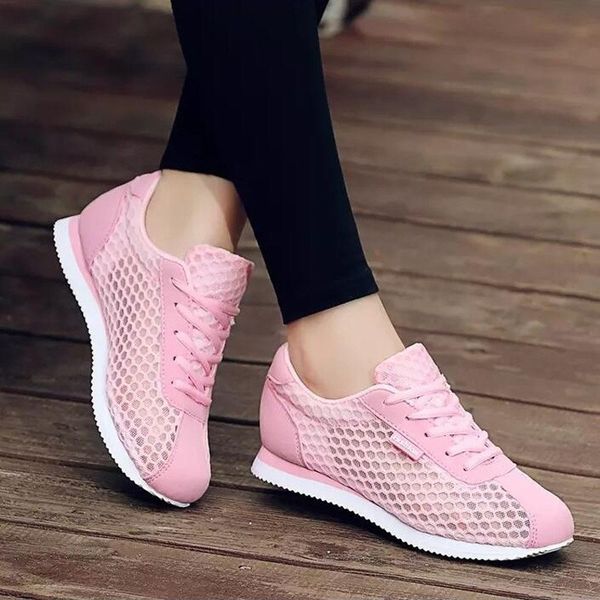 

casual women lightweight breathable sneakers mesh lace-up sports shoes (pink,grey,black size 35-40), Black;brown