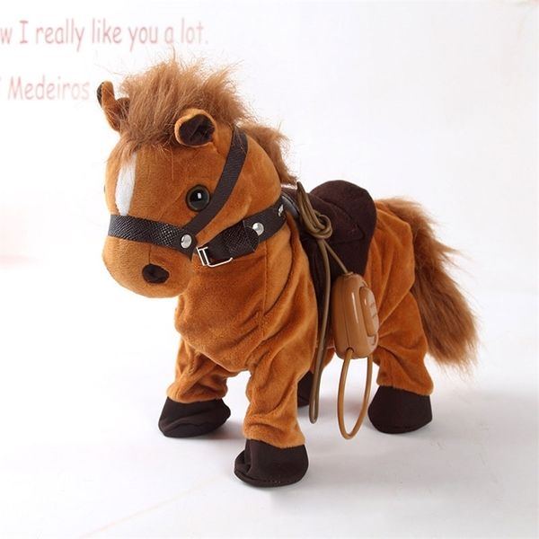 Robot Horse Electronic Interactive Horse Leash Plush Animal Pet Toy Walk Whinny Songs Música Juguetes para niños Regalos de cumpleaños 201212