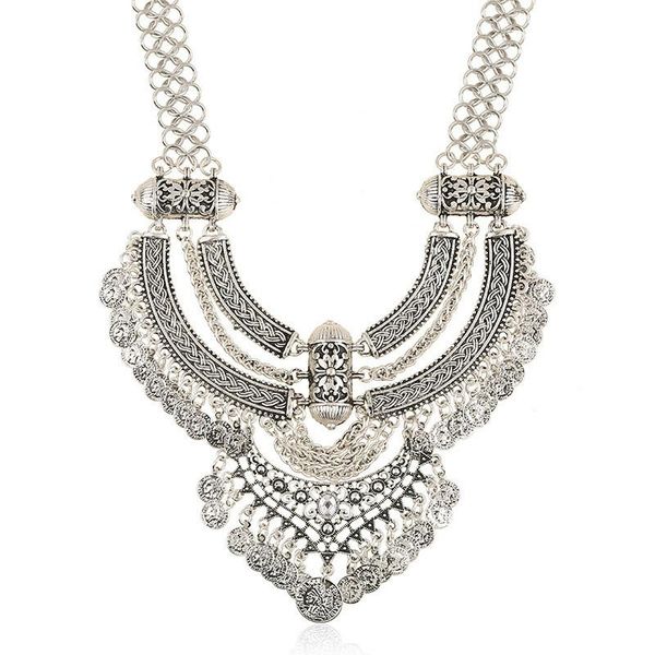 

chokers win-b classic pendant jewelry exaggerated retro national style coin tassel set necklace women gold choker for party, Golden;silver