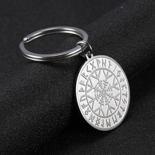 

10pcs/set vegvisir viking compass norse runes key chain talisman amulet stainless steel keyring holder women men pendant for bag, Slivery;golden