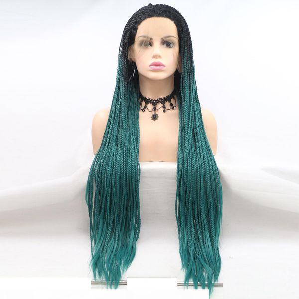 

22 ~24 inch bomb twist glance dreadlock synthetic hair crochet braid omber lace front braiding women curly wigs thic fiber wig, Black