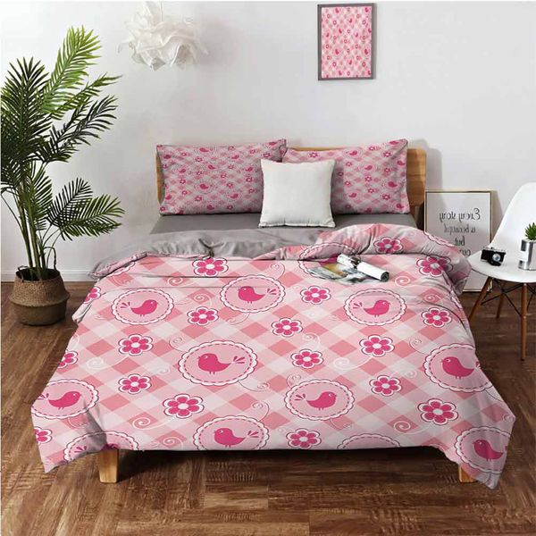 

cheerful composition with cute birds daisy flower motifs floral swirlsbedding 3-piece set