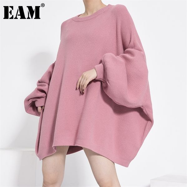 

[eam] oversized long knitting sweater loose fit round neck long sleeve women pullovers new fashion autumn winter 20211y19011 201221, White;black