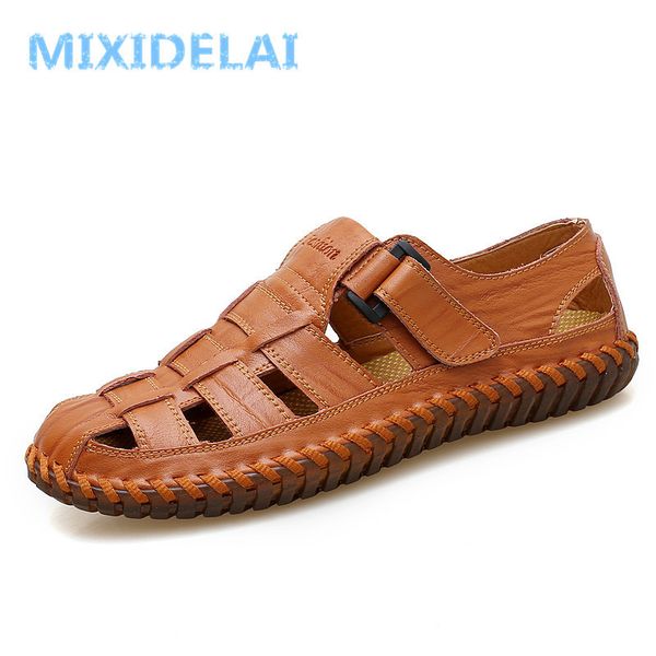 

mixidelai summer men sandals 2019 leisure beach men shoes genuine leather sandals the men's sandals big size 39-47 y200702, Black