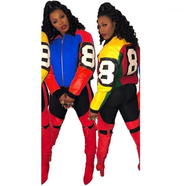 

baseball jacket women 2020 zipper v turn-down neck long sleeve ladies jacket outerwear 8 letter print patchwork 1, Black;brown