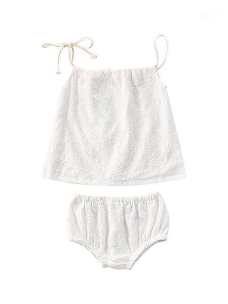 

cute 2pcs newborn baby girls sets children adjustable spaghetti strap tank and elastic shorts set baby clothing 0-18m1, White