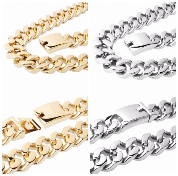 

21mm wide men's stainless steel necklace or bracelet silver color gold color casting curb cuban link chain jewelry 8-40" long
