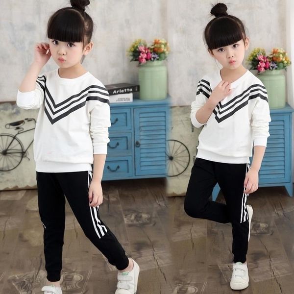

teenage girls spring summer clothing set 8 9 10 12 13 y sports suit children outfits baby girl school costume cotton clothes, White