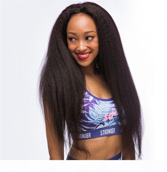 

peruvian kinky straight full lace wigs bleached knots coarse yaki lace front human hair wigs for women, Black;brown