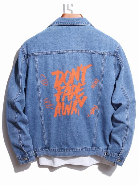 

men slogan graphic flap pocket denim jacket without tee x5iu#, Blue