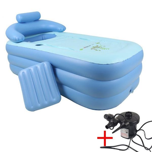 

160 *84* 64cm blue large size pvc folding portable inflatable bath bathtub for adults with air pump spa household inflatabletub