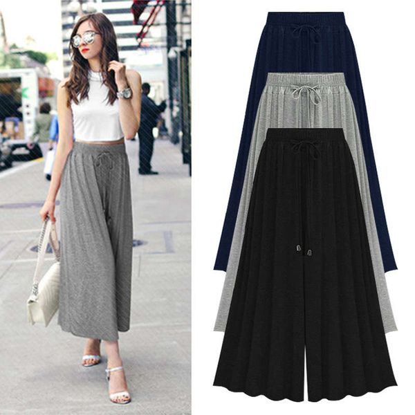 

summer high waist women's capris fat mm large loose thin wide leg pants, Black;gray