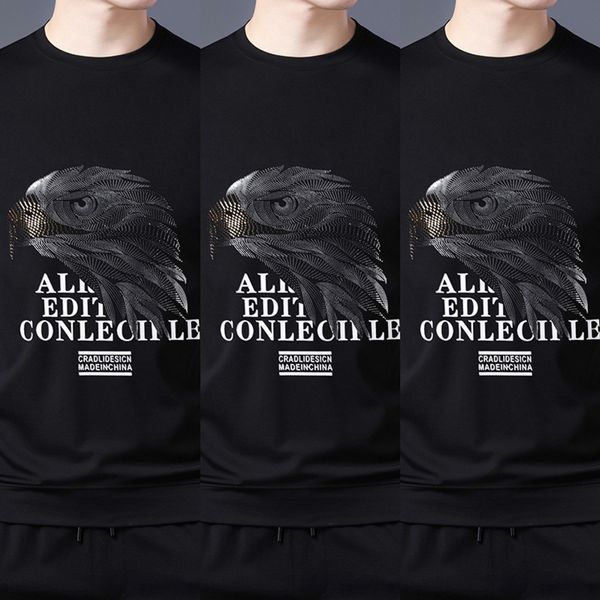 

2020 men's new autumn casual long sleeve loose fashion round neck t-shirt sweatersweater sweater drill t-shirt trend versatile men&#039, Black