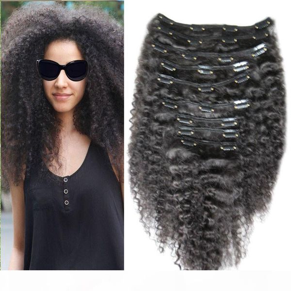 

yuntian kinky curly clip in hair extensions for black hair 8pcs natural black 100g brazilian hair extensions, Black;brown