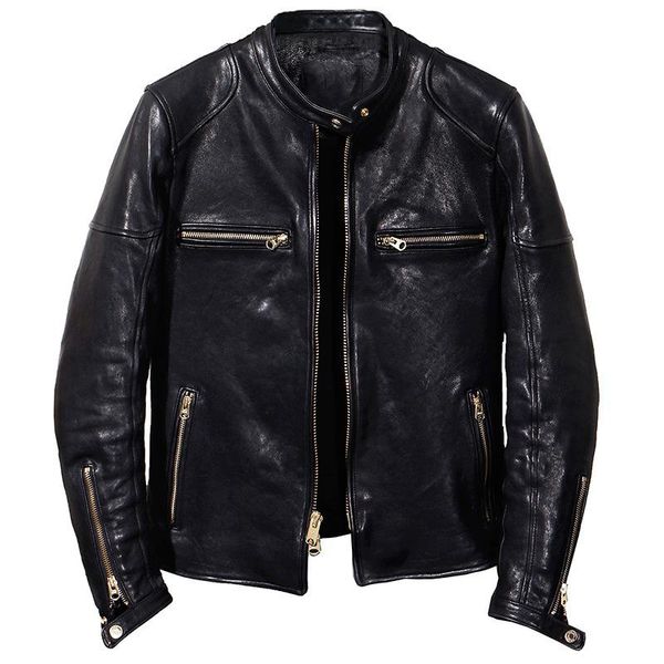 

men's leather & faux 2021 black men japan style slim fit biker's jacket plus size xxxl genuine sheepskin autumn short motorcycle c