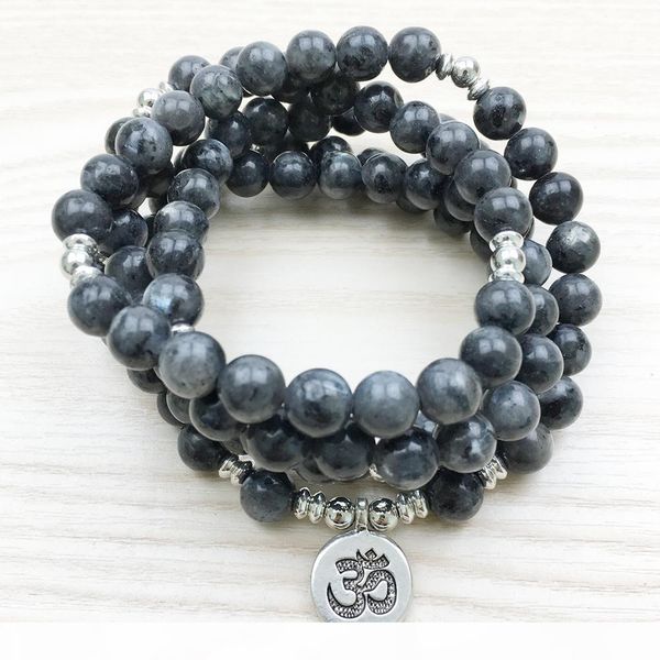 

sn1146 labradorite wrap bracelet men`s 108 mala yoga bracelet or necklace silver lotus ohm buddha bracelet, Black