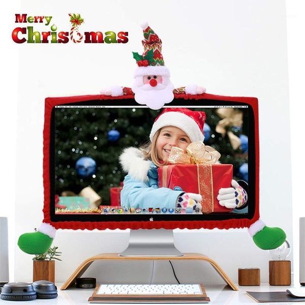 

christmas decorations elastic computer monitor cover for xmas home office decor elk snowman year gift navidad1