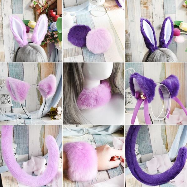 

hair accessories violet cattail ears hoop tail horse bracelet foot ring cosplay neko lolita adorable, Slivery;white