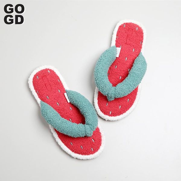 

gogd]new 2020 woman cotton waterme slippers ladies cute winter warm indoor non-slip home shoe cute fluffy slippers, Black