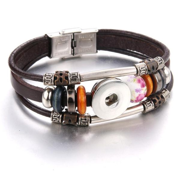 

ceramics snap leather bracelet retro handmade braided leather snap button bracelet bangles fit 18mm snap jewe bbytwn, Golden;silver