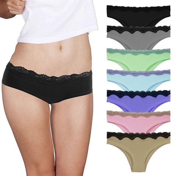 

5pcs/pack european size cotton women lace underwear low rise hipster panties briefs seamless cotton breathable soft smooth y200425, Black;pink