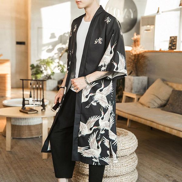 

traditional streetwear men japanese harajuku shirt japanese cardigan kimono summer women print haori yukata long robe 4xl 5xl, Red
