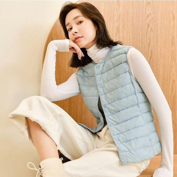

women 2020 winter plus size down vest jackets female ultra light thin duck down waistcoat ladies single breasted warm vest p153, Black