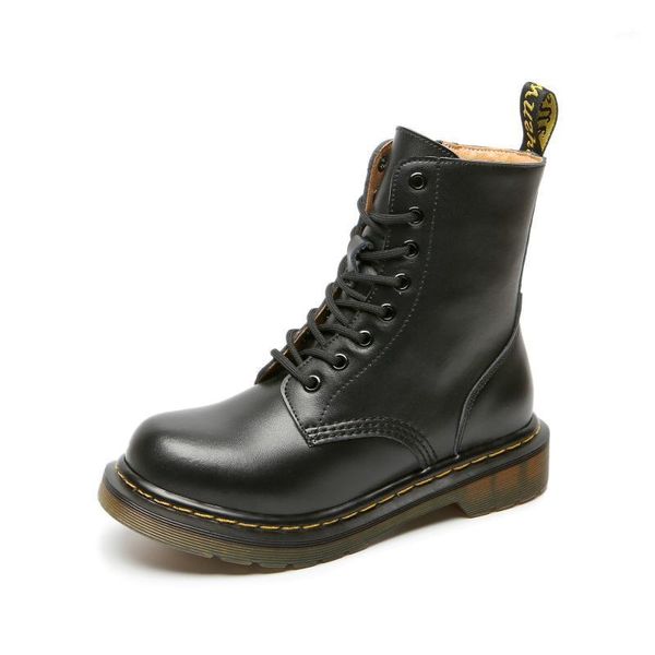 

boots genuine leather zipper ankle women motorcycle booties lace up retro autumn winter female shoes botas mujer1, Black