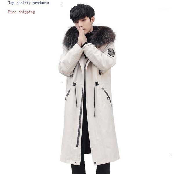 

long parka real fur coat men winter jacket natural fur liner raccoon collar parkas hombre 2020 8816 kj31111, Black
